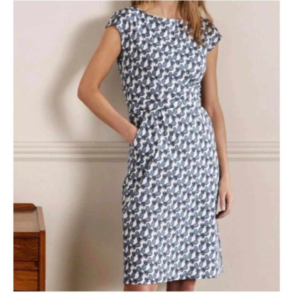 Boden Dress 8 Cap Sleeve Blue Ivory Pineapples Cotton Casual Pullover Washable